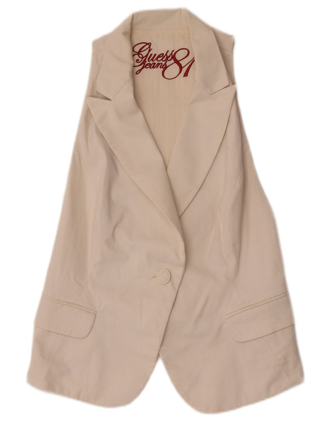 Guess Veste Blazer sans Manches 1 Bouton pour Femme UK 16 Grand Coton Blanc