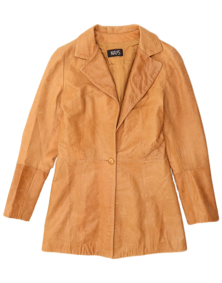 MAYS Womens Leather Jacket IT 42 Medium Beige Leather