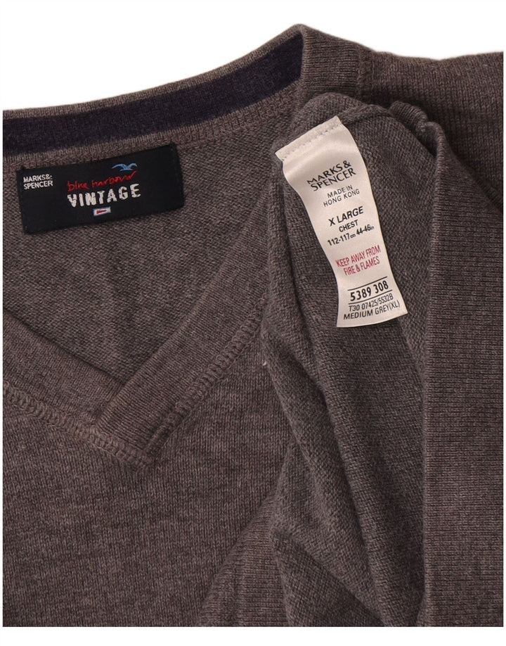 Marks & Spencer Mens V-Neck Jumper Sweater XL Grey Cotton