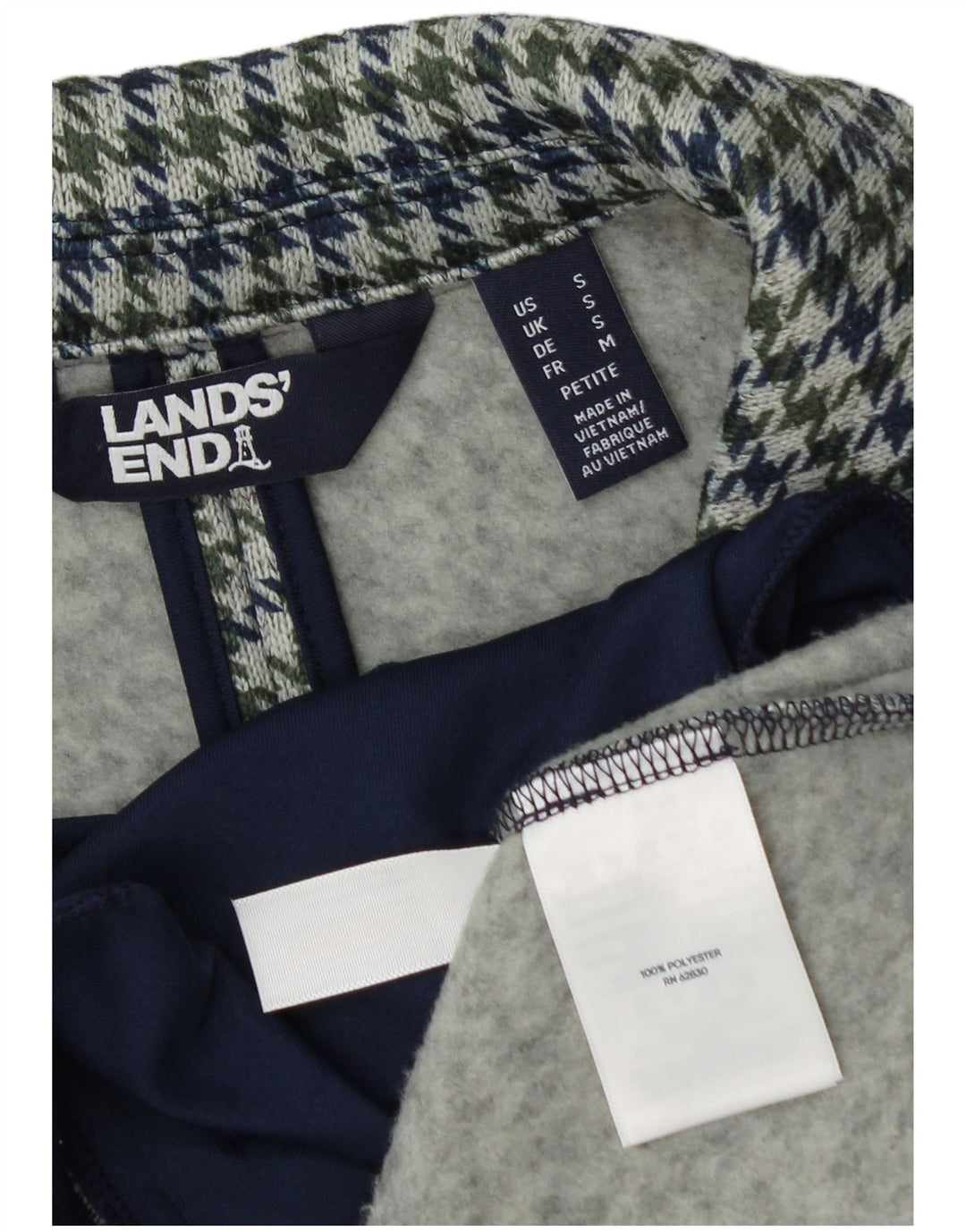 Lands End Veste Blazer 1 Bouton pour Femme UK 10 Petit Pied-de-Poule Bleu