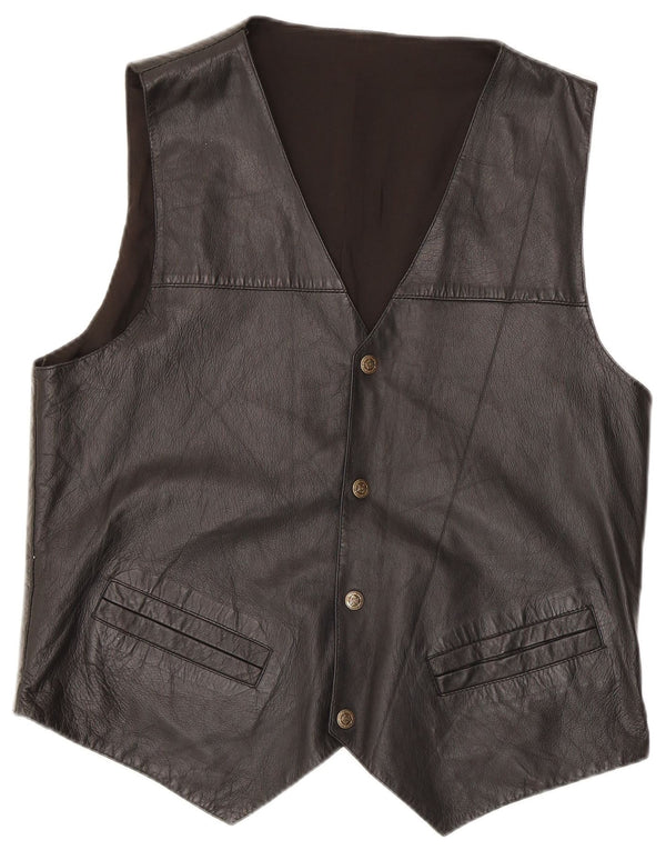 Chaleco de cuero vintage para hombre medio negro