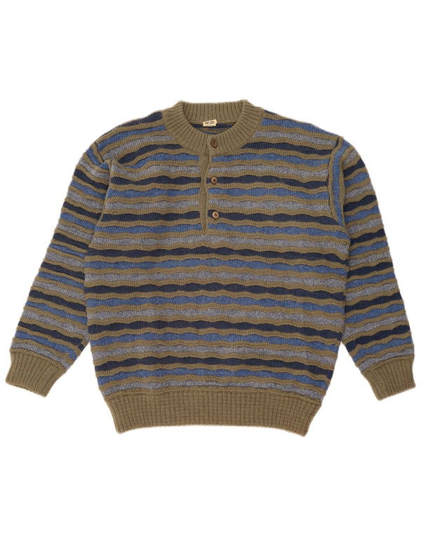Vintage Mens Button Neck Jumper Sweater IT 48 Medium Multicoloured Striped