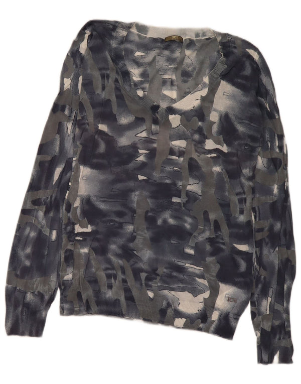 Iceberg Damen-Pullover mit V-Ausschnitt, UK 14, mittelgraue Camouflage-Baumwolle