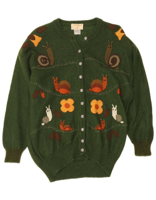 Maglione cardigan oversize con grafica vintage da donna UK 14 verde medio floreale