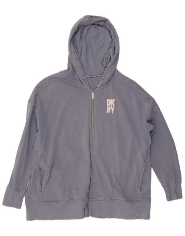 Dkny Womens Zip Hoodie Pullover UK 16 Große blaue Baumwolle