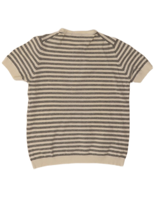 Zara Mens Polo Shirt Large Grey Striped