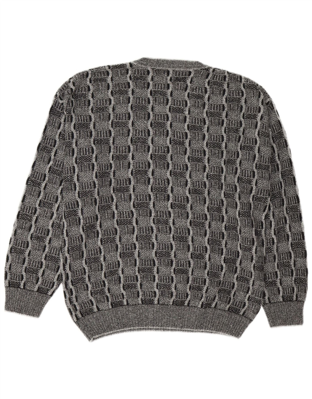 VINTAGE Mens V-Neck Jumper Sweater Large Grey Check