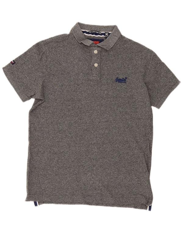 Superdry Mens Polo Shirt XL Grey Flecked Cotton