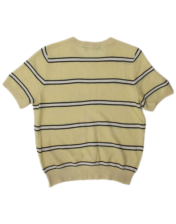Maglione maglione girocollo da donna vintage UK 14 a righe gialle medie
