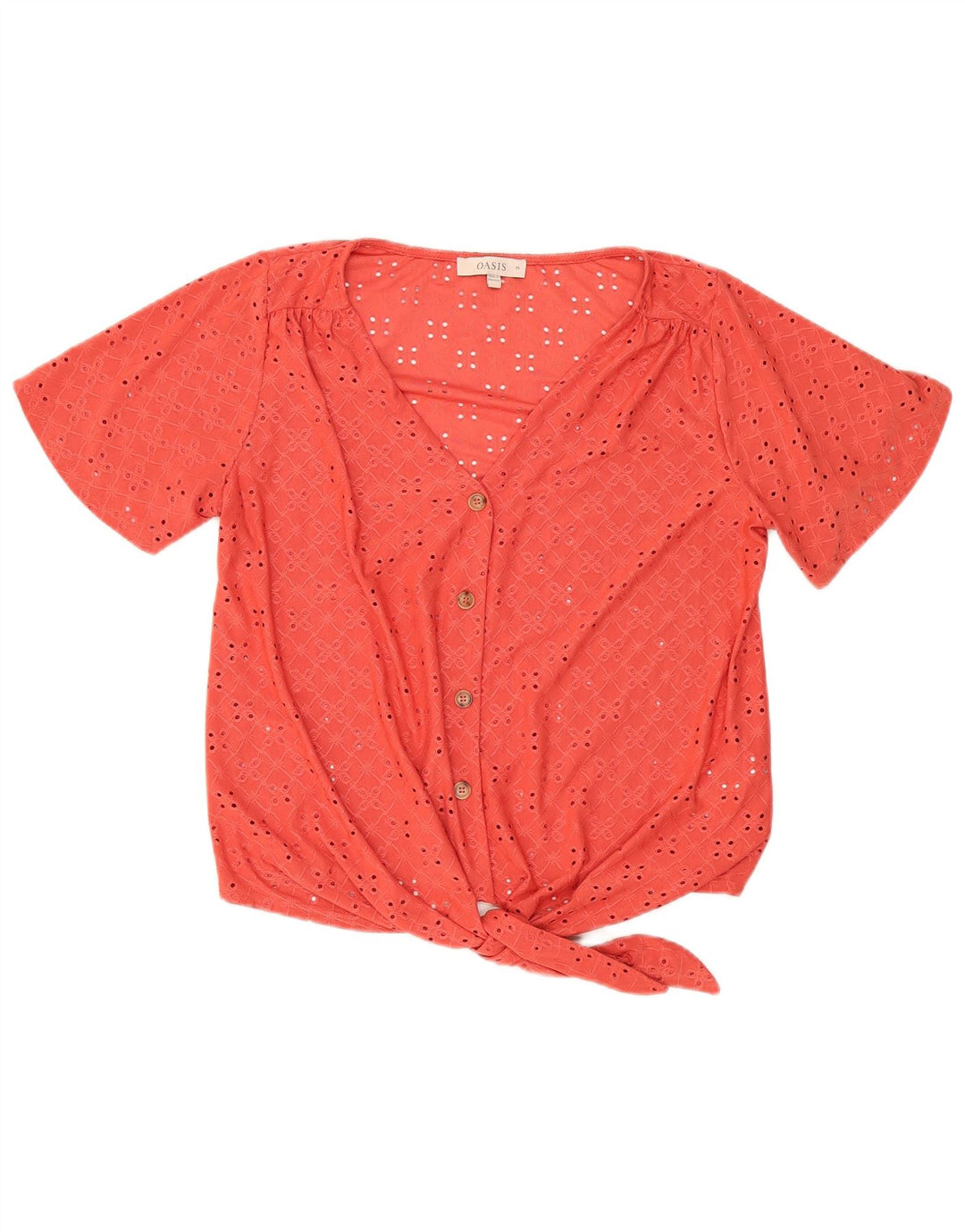 Oasis Womens Front Tie Short Sleeve Shirt Blouse UK 14 Medium Red Polyester