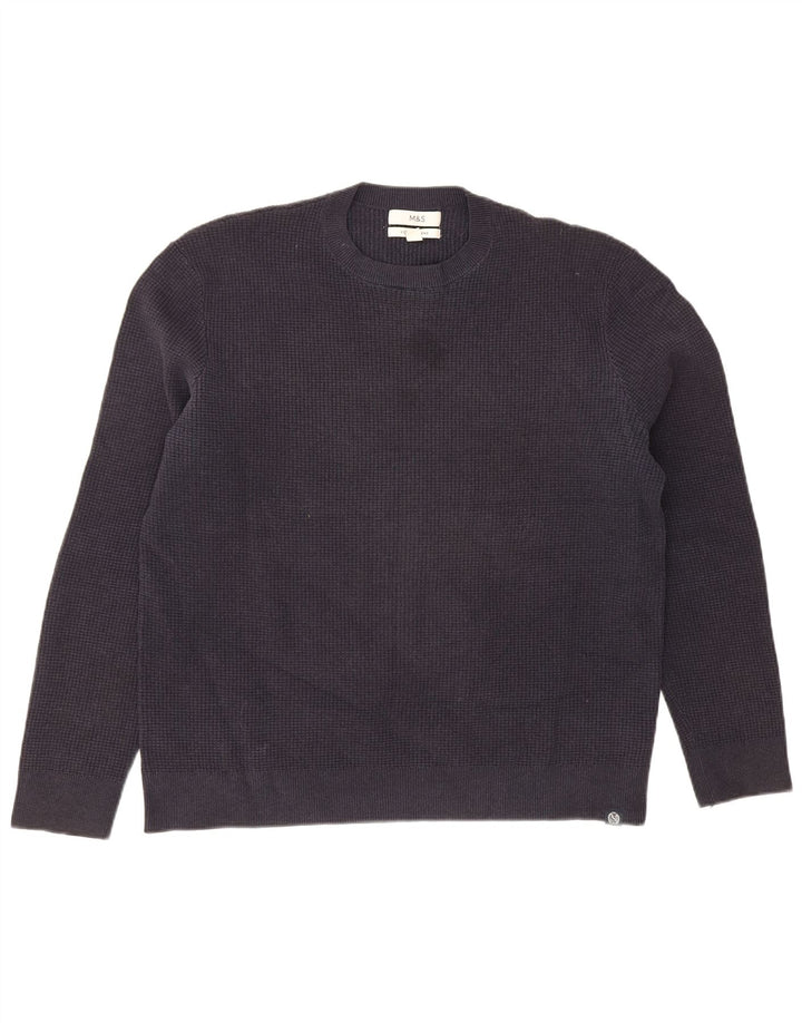 Marks & Spencer Mens Crew Neck Jumper Sweater Large Navy Blue Polyester