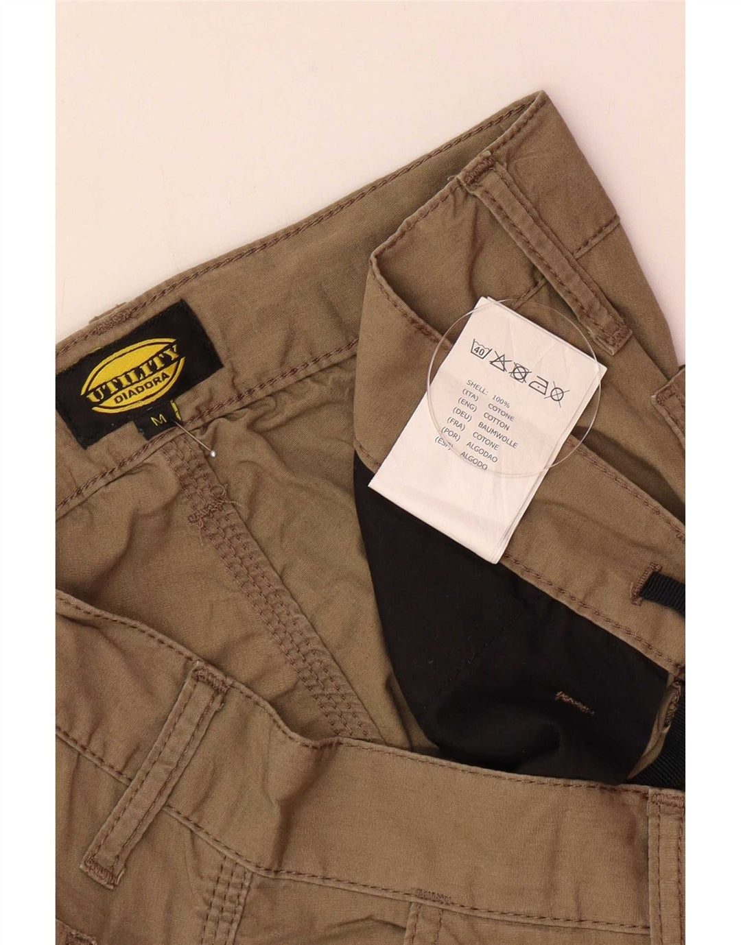 Diadora Mens Cargo Shorts Medium W32 Khaki Cotton