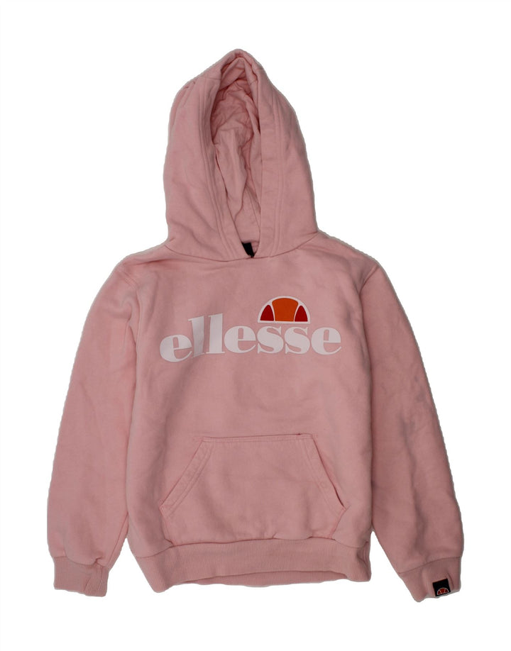 ELLESSE Girls Graphic Hoodie Jumper 8-9 Years Pink Cotton Vintage Ellesse and Second-Hand Ellesse from Messina Hembry 