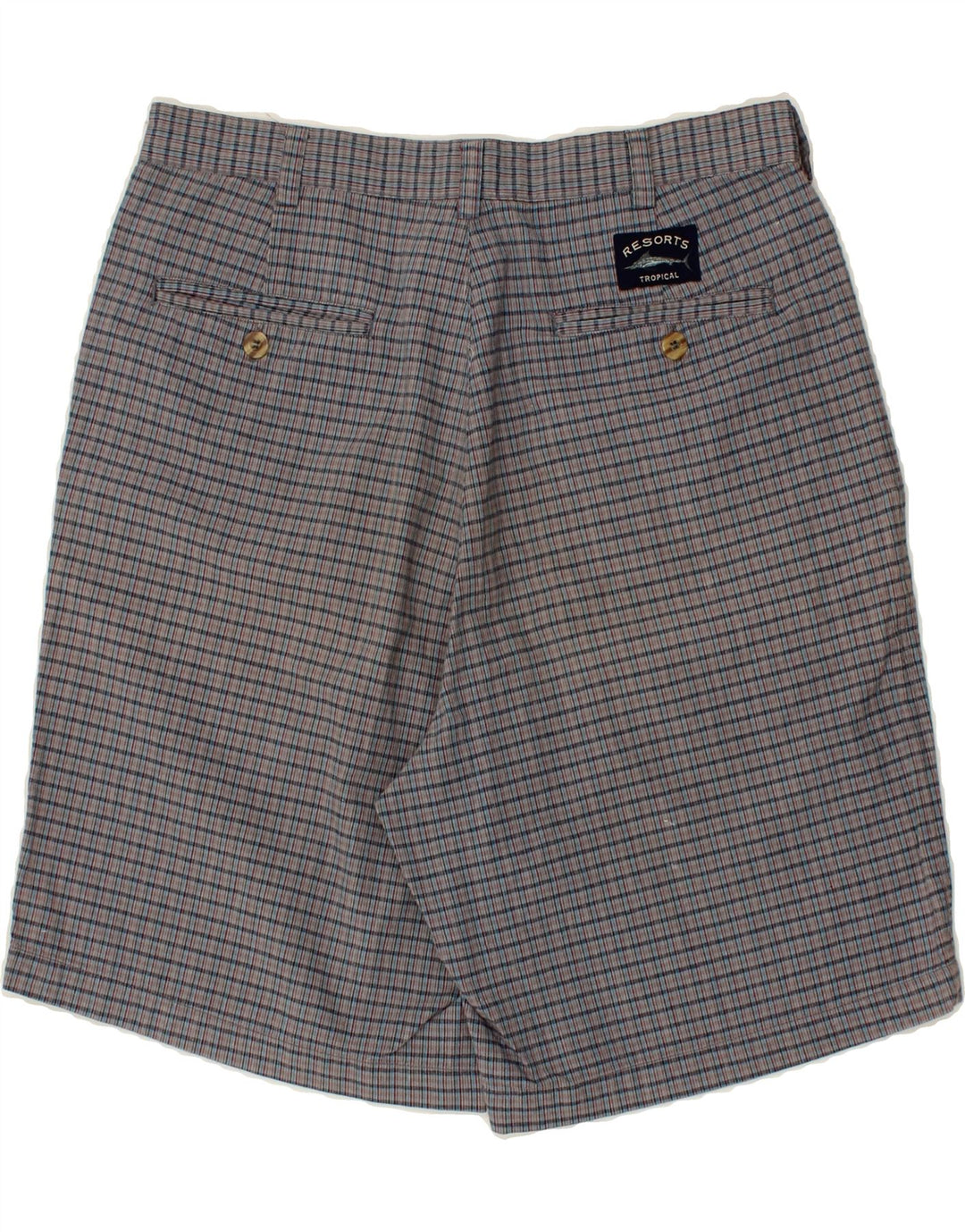 VINTAGE Mens Chino Shorts W32 Medium Grey Check Cotton