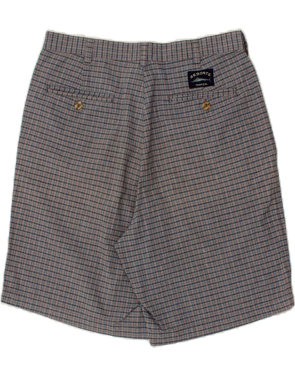VINTAGE Mens Chino Shorts W32 Medium Grey Check Cotton