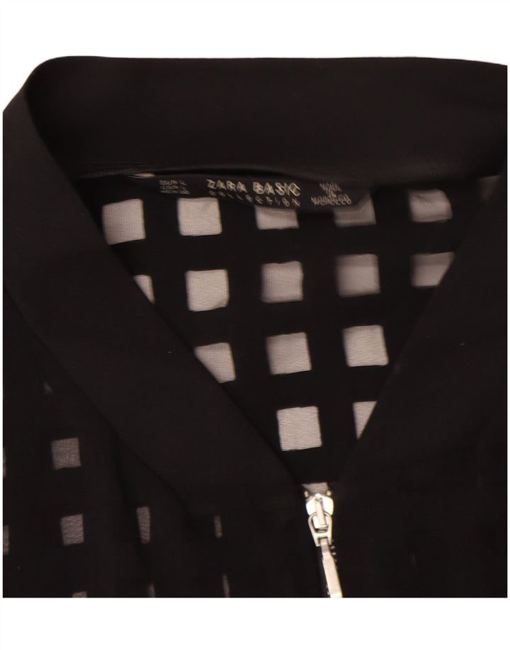 Zara Womens See Through Bomber Jacket UK 16 Large Black Geometric Viscose