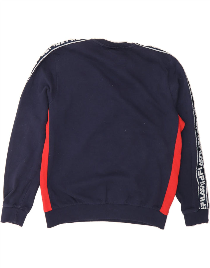 FILA Mens Graphic Sweatshirt Jumper Medium Navy Blue Colourblock Cotton Vintage Fila and Second-Hand Fila from Messina Hembry 