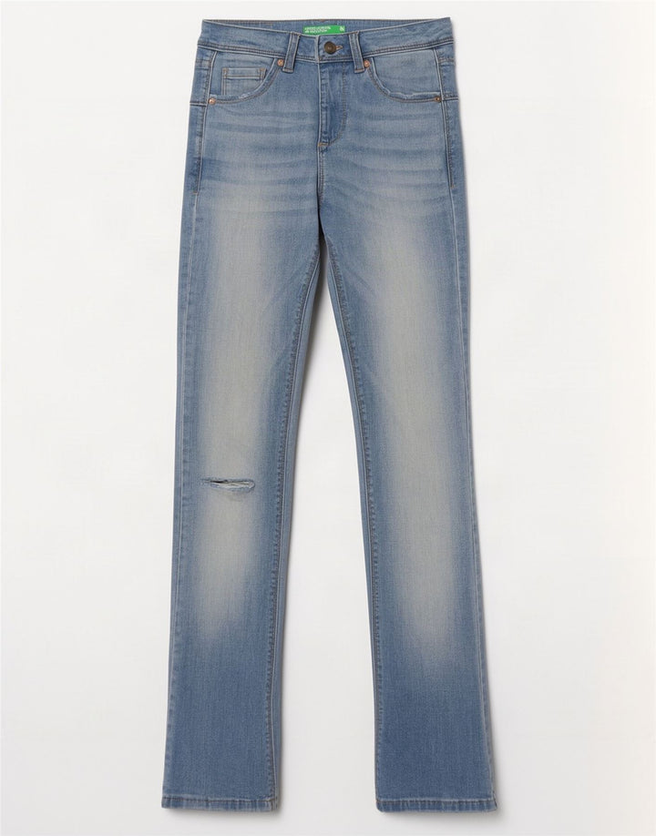 Benetton Womens Distressed Slim Bootcut Jeans W26 L31 Blue