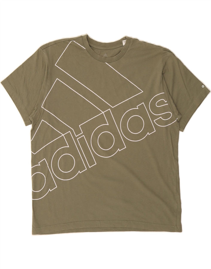ADIDAS Mens Graphic T-Shirt Top Medium Khaki Cotton Vintage Adidas and Second-Hand Adidas from Messina Hembry 