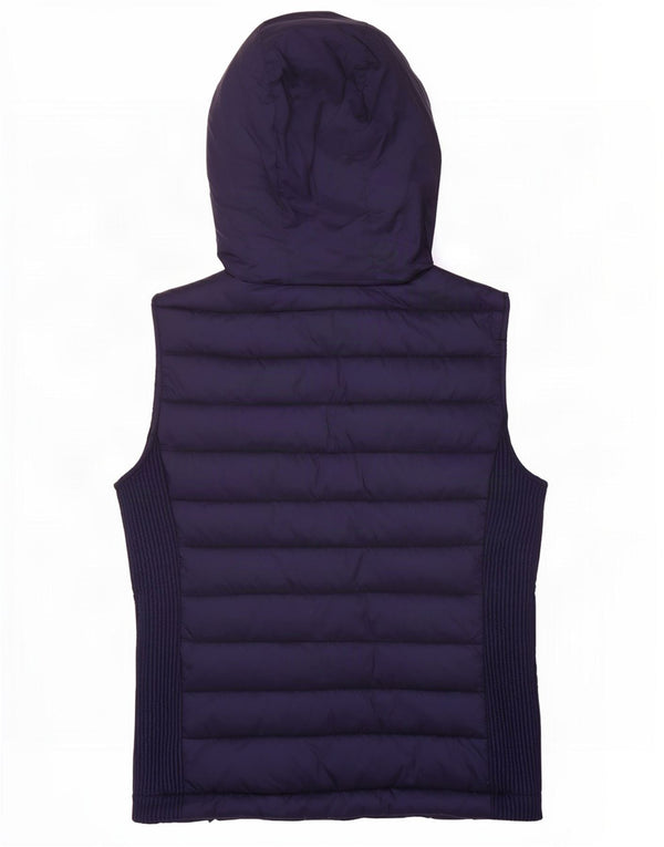 Superdry Femme Gilet Rembourré À Capuche UK 6 XS Bleu Marine Nylon