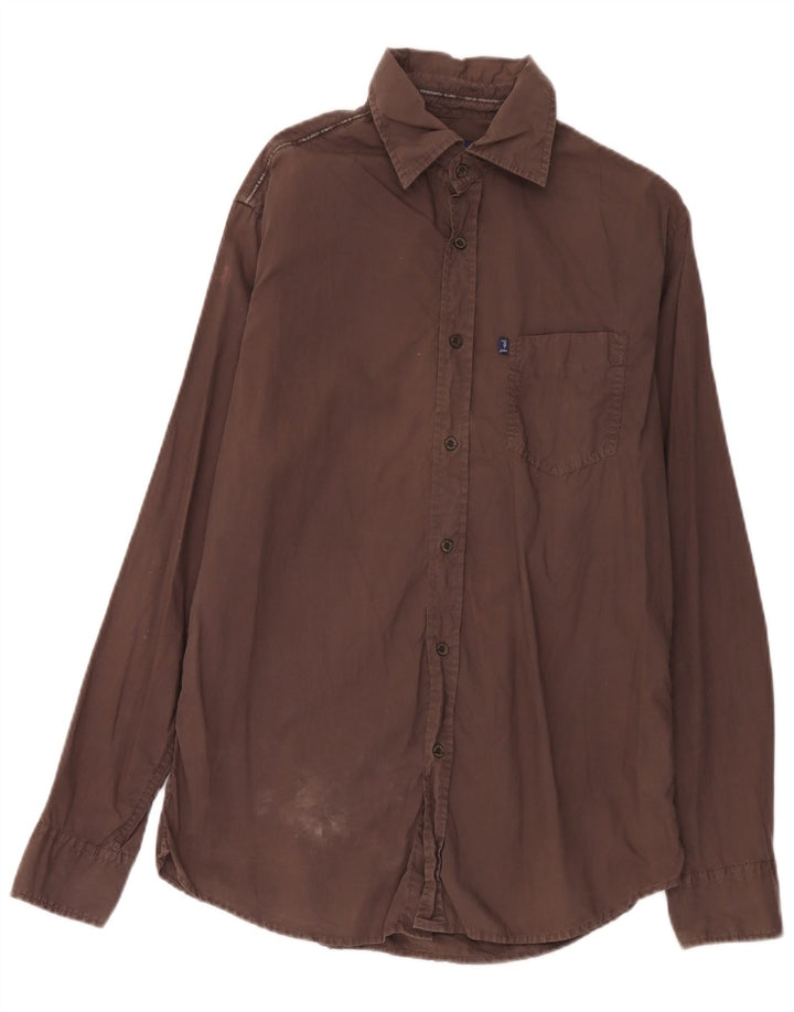 Trussardi Jeans Mens Shirt Large Brown Cotton