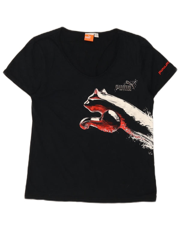 Puma Womens Graphic T-Shirt Top UK 12 Medium Navy Blue Cotton