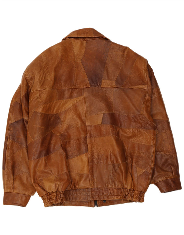 Vintage herre læderjakke UK 42 XL brun patchwork læder