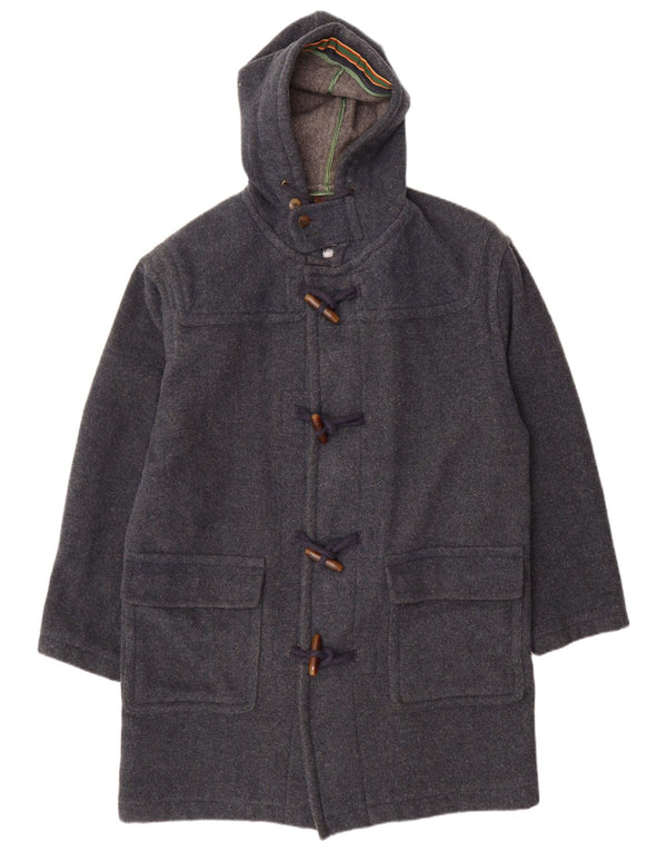 Stefanel Mens Hooded Duffle Coat UK 38 Medium Blue Wool