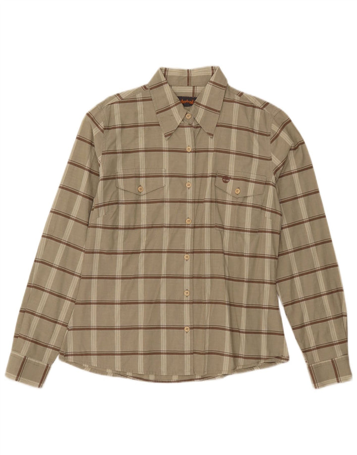 Timberland Womens Shirt UK 14 Medium Khaki Check Cotton
