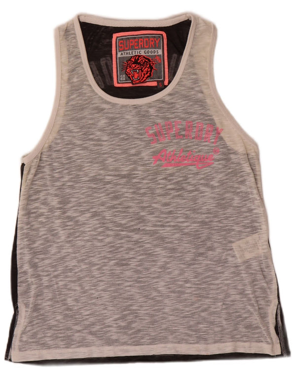 Damska kamizelka z grafiką Superdry Top UK 10, mała, szara, z blokami kolorów, poliester