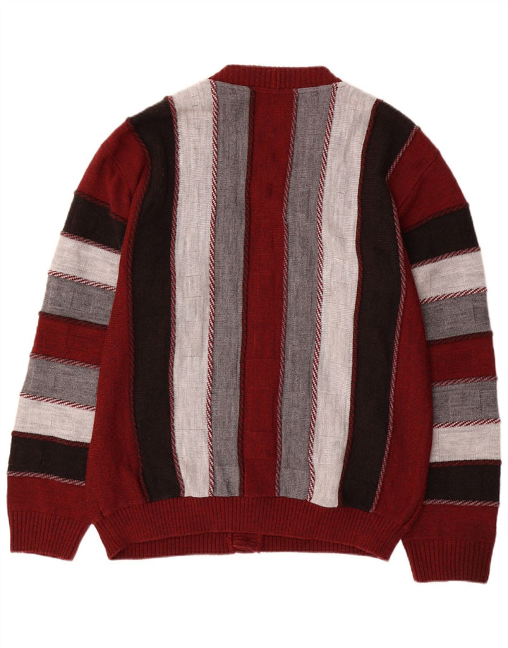 Vintage Mens Cardigan Sweater Large Multicoloured Striped Acrylic