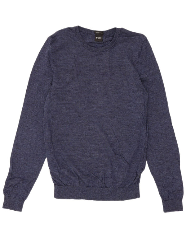 Hugo Boss Mens Crew Neck Jumper Sweater Medium Navy Blue Wool
