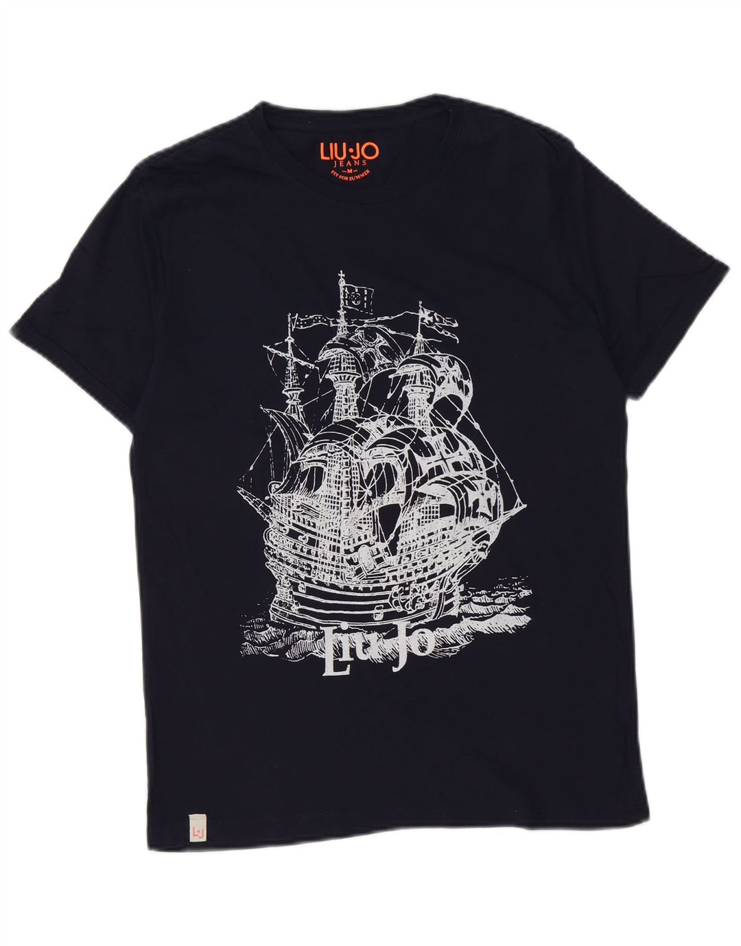 Liu Jo Mens Graphic T-Shirt Top Medium Navy Blue Cotton