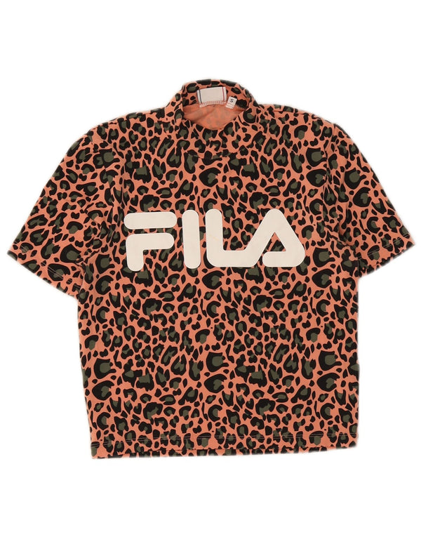 Fila Womens Crop Grafisk T-Shirt Top UK 8 Small Pink Animal Print Bomuld