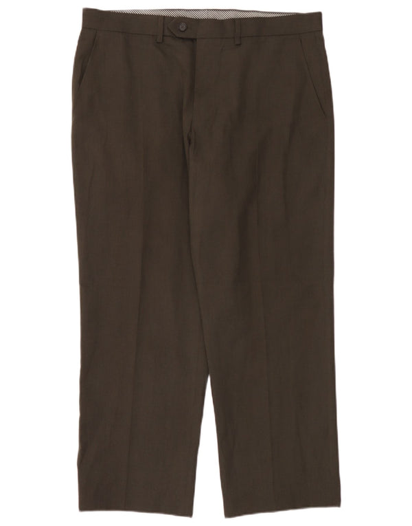 Marks & Spencer Mens Straight Suit Trousers W36 L29 Brown Polyester