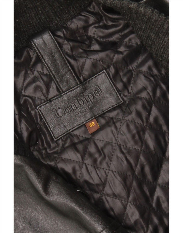 Conbipel Mens Bomber Leather Jacket IT 48 Medium Black Leather