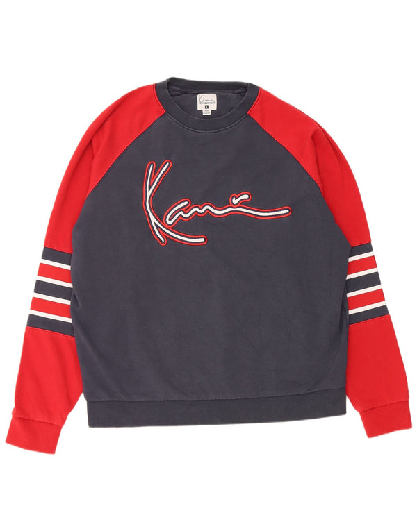 Karl Kani Herre Grafisk Sweatshirt Jumper Large Navy Blue Colourblock Bomuld