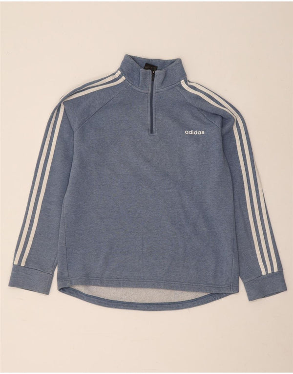 Adidas Womens Zip Neck Sweatshirt Jumper UK 12/14 Medium Blue Cotton