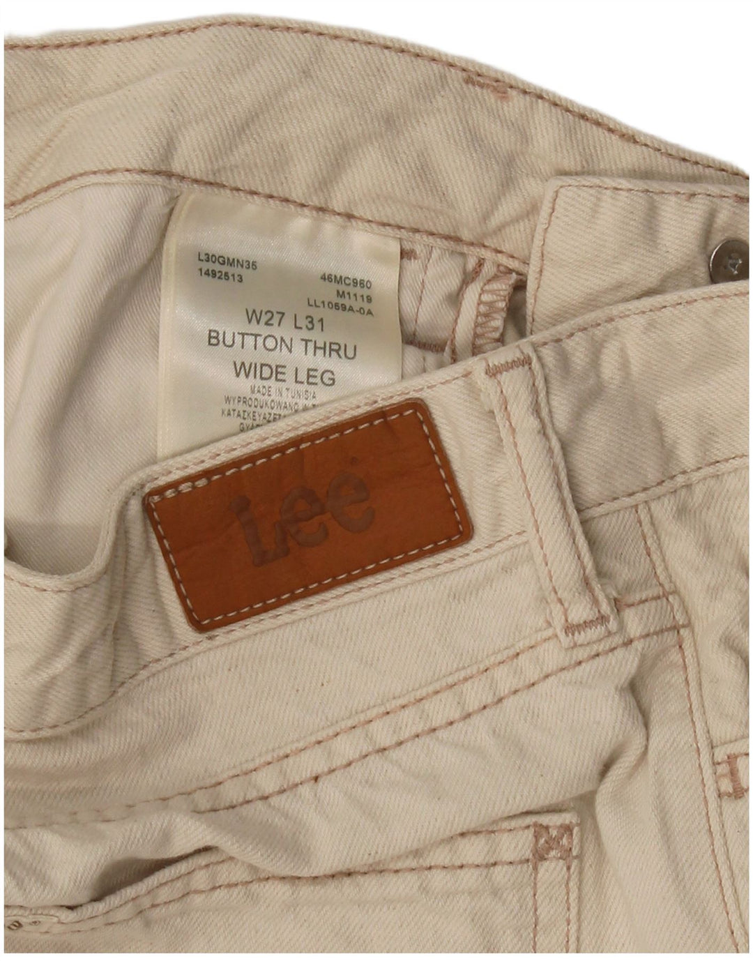 Calça jeans feminina LEE com perna larga W27 L25 algodão bege