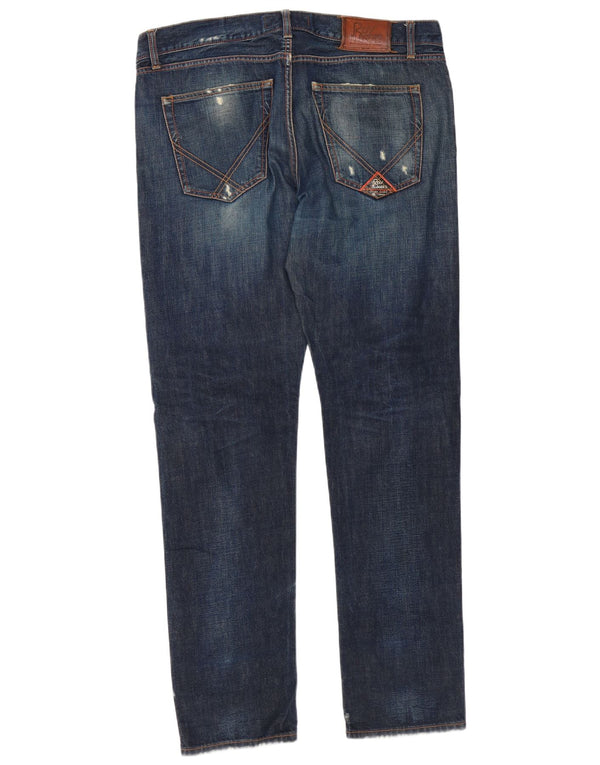Roy Rogers Mens Distressed Slim Jeans W38 L34 Μπλε βαμβακερό