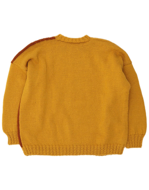 Vintage Womens Crew Neck Jumper Sweater UK 16 Large Yellow Colourblock