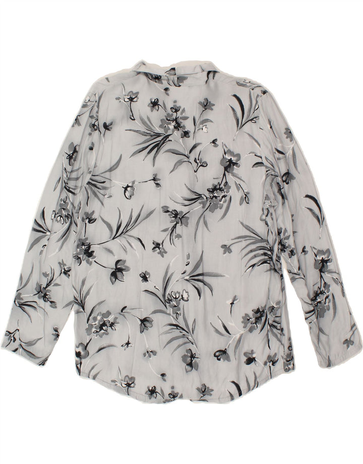 VINTAGE Womens Shirt Blouse EU 38 Medium Grey Floral Viscose Vintage Vintage and Second-Hand Vintage from Messina Hembry 