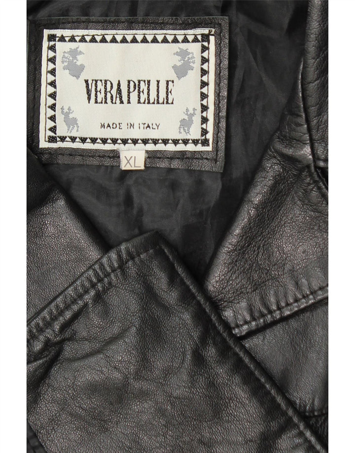 Giacca blazer in pelle vintage da donna a 3 bottoni UK 18 XL in pelle nera