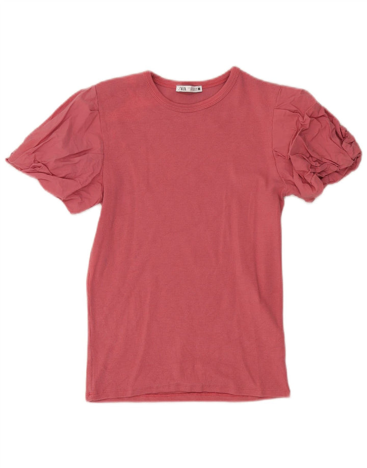 Zara Womens Blouse Top UK 12 Medium Pink Cotton