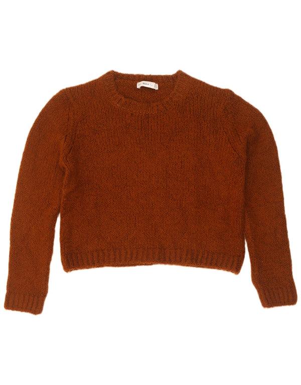 Zara Womens Crop Boat Neck Jumper Sweater UK 14 Medium Brun Akryl