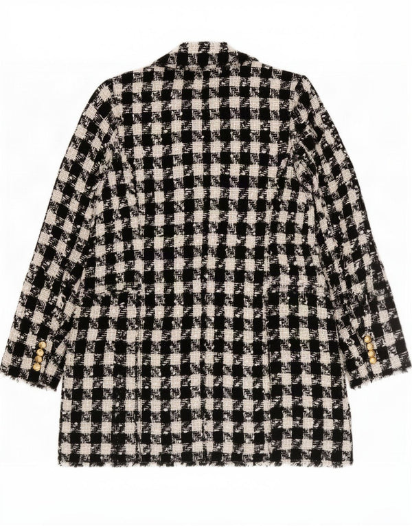 Zara dobbeltradet frakke til kvinder, UK 18 XL Sort Houndstooth Polyester