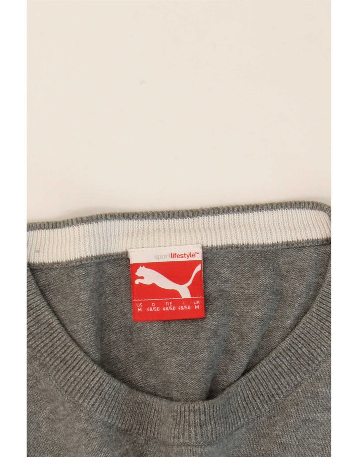Puma Mens Crew Neck Jumper Sweater Medium Grey Striped