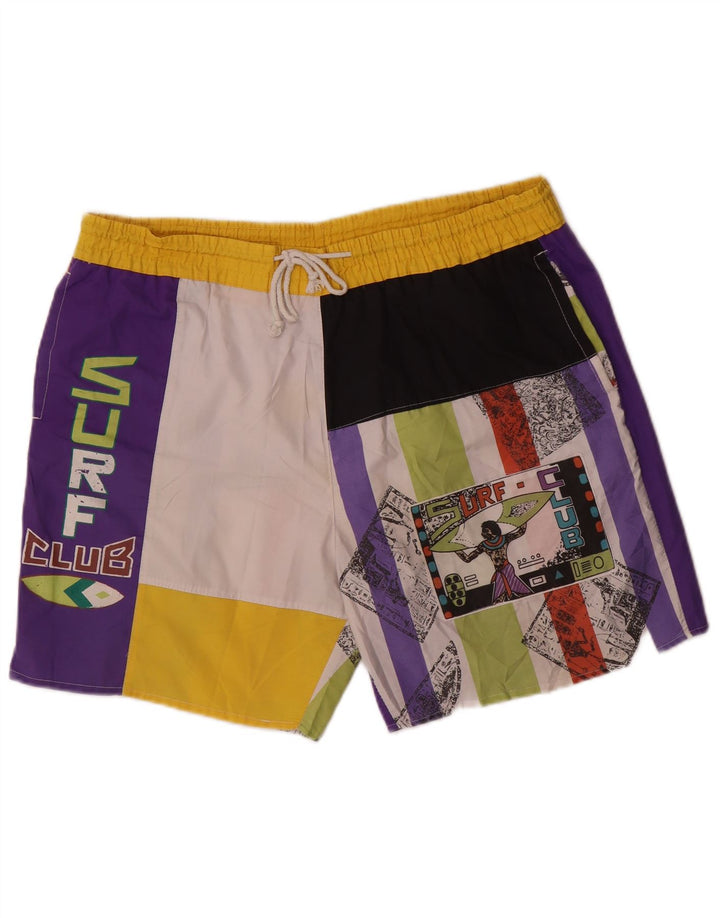 Vintage Mens Graphic Swimming Shorts XL Multicoloured Colourblock Polyester