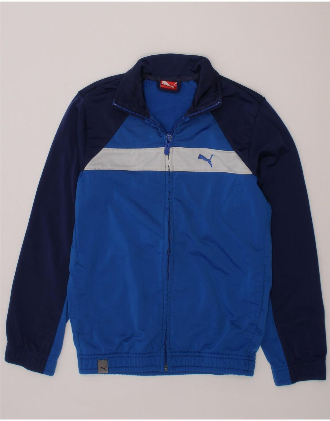 PUMA Boys Tracksuit Top Jacket 9-10 Years Blue Colourblock Polyester Vintage Puma and Second-Hand Puma from Messina Hembry 