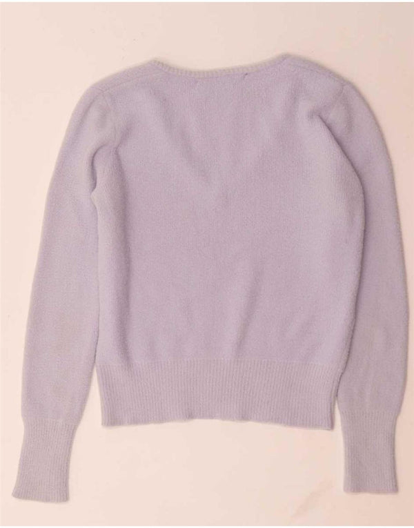 Zara Womens Crop V-Neck Jumper Sweater UK 10 Small Purple Nylon